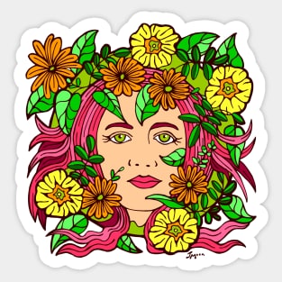 Wild Pink Floral Garden Girl Sticker